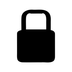 Simple black padlock silhouette against a white background conveying safety and security