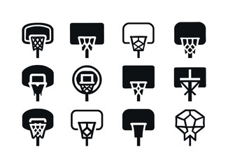 Basketball Hoop Icons. basketball hoop. Icon set. Set Logo of basketball hoop: street hoop. harmonious logo variations of the same emblematic concept, each
