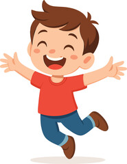 Obraz premium Joyful Boy's Leap: A gleeful young boy, full of energy and exuberance, leaps into the air with arms outstretched, radiating pure joy and unbridled happiness.