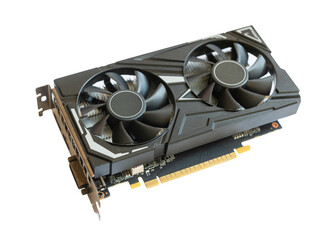 Dual fan graphics card isolated on white background
