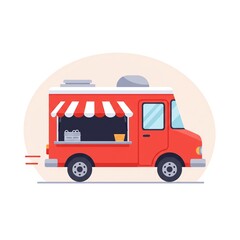 Red food truck with awning and window
