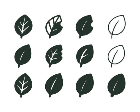 Animal Feeding Logos. Animal feeding habits. Icon set. Set Logo of animal feeding habits: folivore leaf chew mark. harmonious logo variations of the same