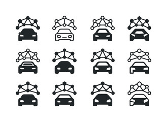 Intelligent Transport Icon Set. Intelligent transportation networks. Icon set. Set Logo of Intelligent transportation networks: autonomous car