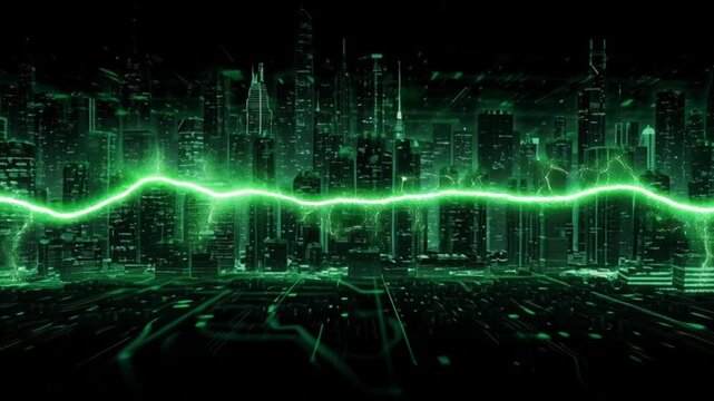 Futuristic city electrified by luminous energy streak