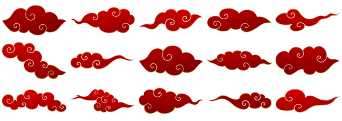 beautiful traditional chinese auspicious cloud motifs with red and gold details, elegant oriental design elements.