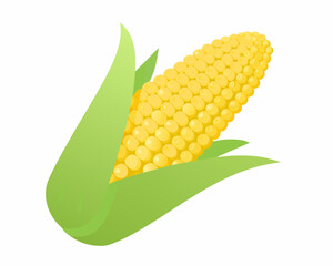 A vibrant illustration of a yellow corn cob with its green husk