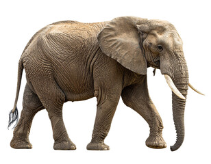 Running elephant isolated on white background, cutout, transparent