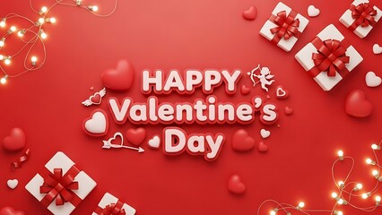 Happy Valentine's Day celebration with gifts and hearts