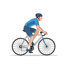 Obraz premium Professional Cyclist in Blue Athletic Gear Riding a Road Bicycle Side View Sport Illustration