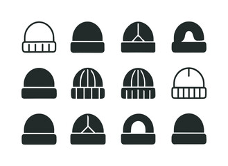 Fototapeta premium Beanie Logo Variations. beanies. Icon set. Set Logo of beanies: knitted cap. harmonious logo variations of the same emblematic concept, each with different