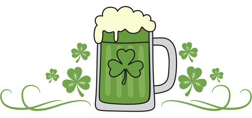 Green Beer Mug with Shamrock Clover for St. Patrick's Day Celebration