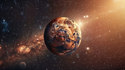 The planet Mars in outer space among the stardust. World Astronomy Day.