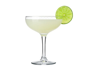 Classic Daiquiri Cocktail with Lime Garnish, Isolated on Transparent Background