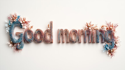 Good Morning Text Made of Red and Green Christmas Wool on White