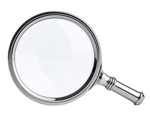 Classic Magnifying Glass with Silver Handle, Side View, Isolated on Transparent Background