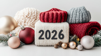 New Year 2026 Text Created from Holiday Clothing Materials