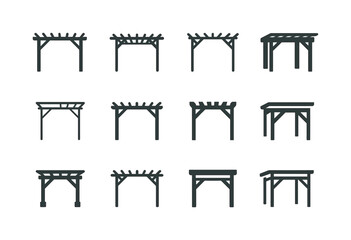 Urban Regeneration Icons. Landscape architecture for urban regeneration. Icon set. Set Logo of Landscape architecture for urban regeneration: pergola frame.