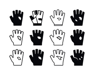 Worn Gloves Icon Set. Worn gloves. Icon set. Set Logo of worn gloves: ripped fingerless glove. harmonious logo variations of the same emblematic concept, each