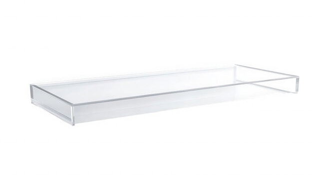 Clear acrylic display shelf or riser for showcasing products or decorative items on transparent background
