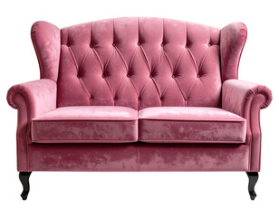 Dust Pink Velvet Sofa with Curved Backrest, Front View, Isolated on Transparent Background