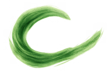 Green hair strand flowing with a natural wave, showcasing vibrant color and smooth texture, beauty and styling concept on transparent background