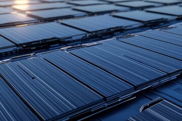 Solar panels arranged on a rooftop capture sunlight for renewable energy generation