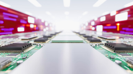 High-Speed Data Pathway on Abstract Server Circuit Board, Futuristic Technology Background