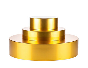 Stacked, golden cylinders resembling a tiered pedestal or simple, abstract sculpture