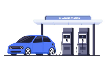 Electric Vehicle EV Charging Station with Power Plug Icon Illustration. A conceptual illustration of an EV charging point or station, featuring a power plug and battery symbol