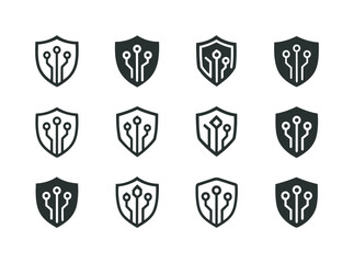 Obraz premium Fintech Icon Set. Fintech Innovation. Icon set. Set Logo of Fintech Innovation: secure shield with fintech circuitry. harmonious logo variations of the same