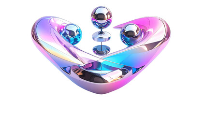 Abstract, iridescent sculpture with spheres on black