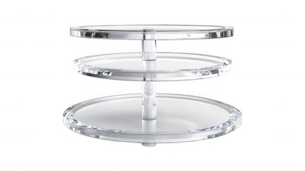 Clear acrylic three-tiered kitchen organizer for efficient storage and easy access to kitchen essentials on transparent background. on transparent background