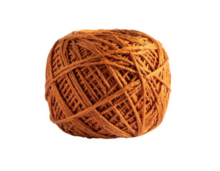 Obraz premium Close-up of a tightly wound ball of brown yarn isolated on a stark black background