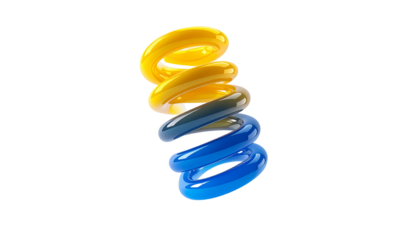 Gradient spiral sculpture in yellow, blue, and shades, isolated black