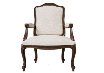 Classic French Style Armchair with Floral Upholstery. The chair is crafted from high-quality dark walnut wood with ornate hand-carved details and graceful cabriole legs.