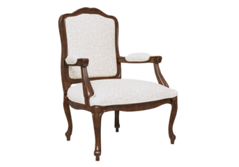 Classic French Style Armchair with Floral Upholstery. The chair is crafted from high-quality dark walnut wood with ornate hand-carved details and graceful cabriole legs.