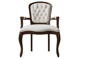 Vintage Tufted French Armchair in Dark Wood. This elegant armchair showcases a classic French...