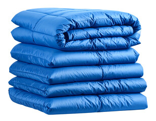 Folded Blue Electric Blanket Stack, Neatly Arranged, Transparent Background