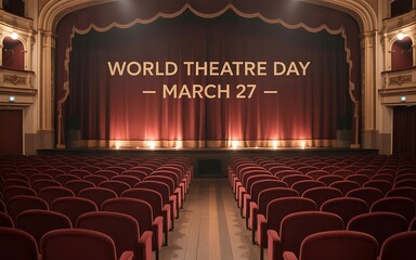 Empty Theater with Theatre Day Announcement on Stage