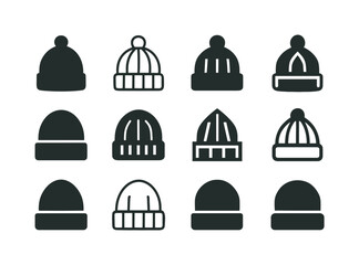 Beanie Icon Variations. beanies. Icon set. Set Logo of beanies: ribbed knit pattern. harmonious logo variations of the same emblematic concept, each with