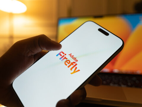 Adobe Firefly logo is displayed on the screen of a smartphone, in Bangalore, India, on January 06, 2026
