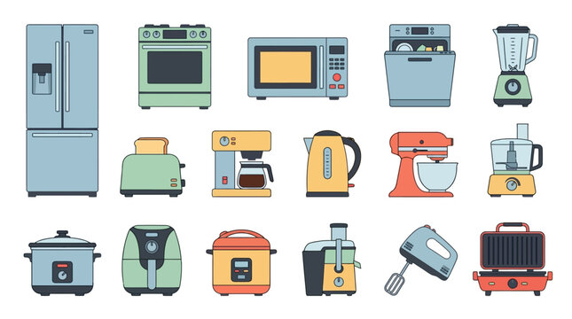 Collection of various kitchen appliances and gadgets.