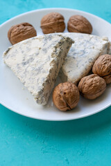  Close-Up of Walnuts with French Roquefort Cheese