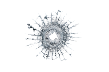 Close-up shot of a shattered glass effect against a black background. Cracks radiate outward