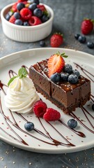 Chocolate Cake with Berries and Whipped Cream