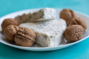  Close-Up of Walnuts with French Roquefort Cheese