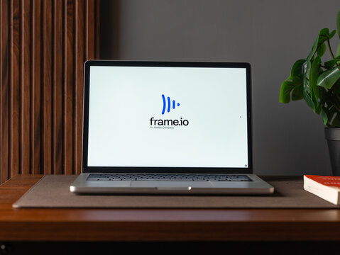 Frame io logo is displayed on the screen of a smartphone, in Bangalore, India, on January 06, 2026