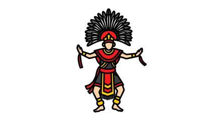 Colorful Aztec Dancer with Headdress and Traditional Costume Illustration.