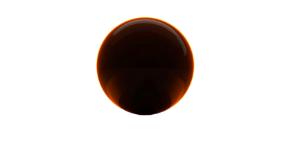 A dark, shiny sphere glows in a pitch-black background