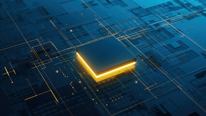 Central Computer Processor - CPU concept. Circuit board. Technology background. 3d rendering